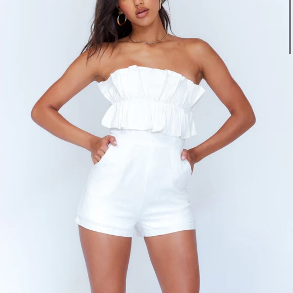 3/ $10 Entro White Ruffle Bust Tie Back Strapless Romper